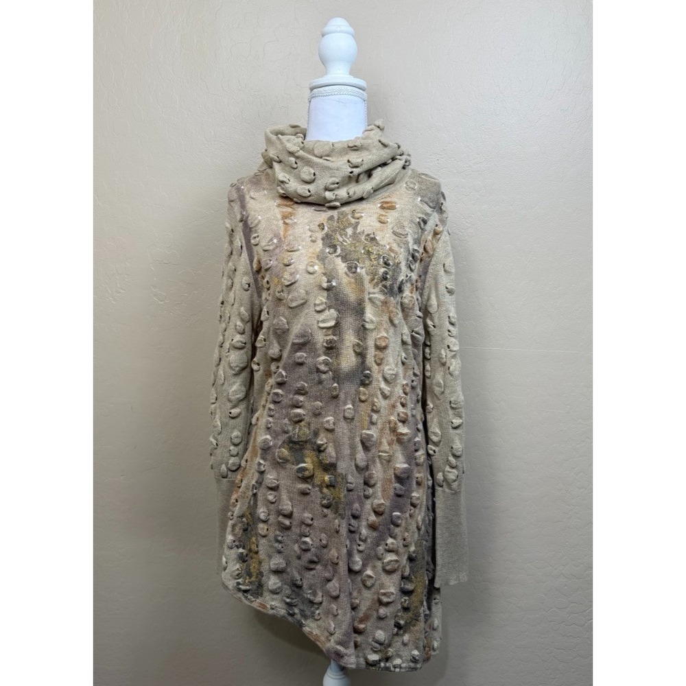 Alberto Makali Sweater Tunic L Wool Blend Textured Cowl Neck Art to Wear Boho